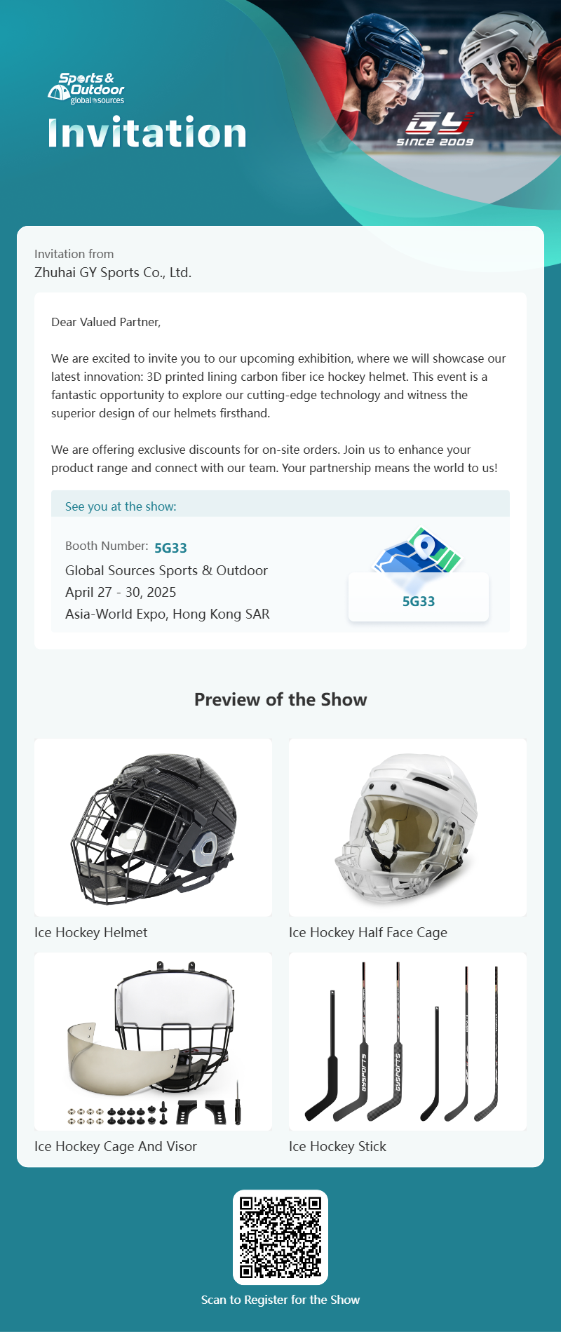 GY Global Sources Sports & Outdoor, 2025. április 27–30., Asia-World Expo, Hong Kong KKT, standszám. 5G33
